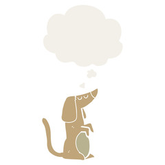 cartoon dog and thought bubble in retro style