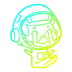 cold gradient line drawing cartoon crying astronaut