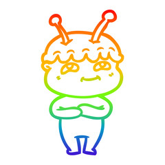 rainbow gradient line drawing friendly cartoon spaceman