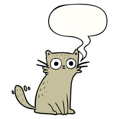 cartoon staring cat and speech bubble