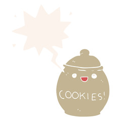 cute cartoon cookie jar and speech bubble in retro style