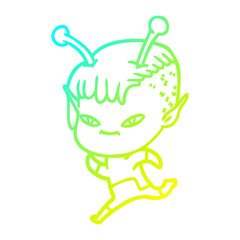 cold gradient line drawing cute cartoon alien girl