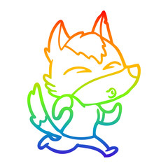 rainbow gradient line drawing cartoon wolf running