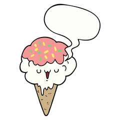 cartoon ice cream and speech bubble