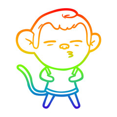rainbow gradient line drawing cartoon suspicious monkey