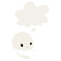 Obraz premium cartoon spooky skull and thought bubble in retro style