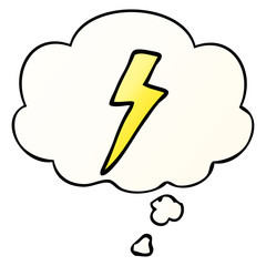 cartoon lightning bolt and thought bubble in smooth gradient style