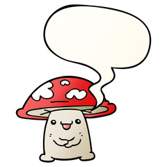 cartoon mushroom character and speech bubble in smooth gradient style