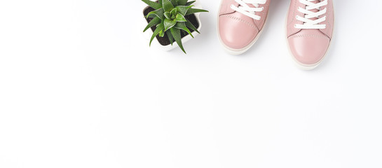 Female sneakers on white background with copyspace