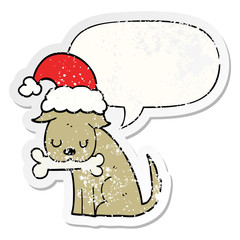cute christmas dog and speech bubble distressed sticker