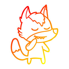 warm gradient line drawing friendly cartoon wolf