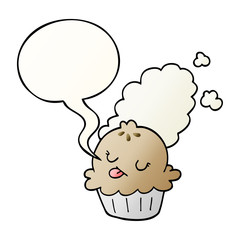 cute cartoon pie and speech bubble in smooth gradient style