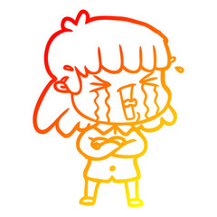 warm gradient line drawing cartoon woman in tears