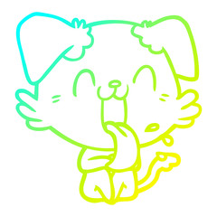 cold gradient line drawing cartoon panting dog