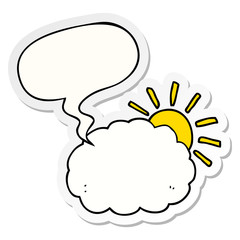 cartoon sun and cloud symbol and speech bubble sticker