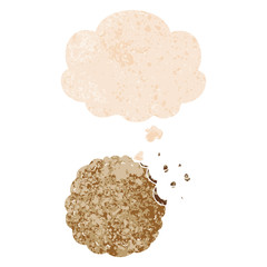 cartoon cookie and thought bubble in retro textured style