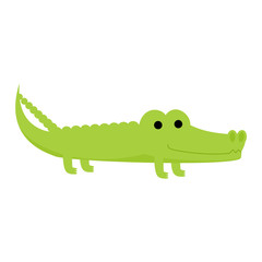 Crocodile vector cartoon crocodilian character of green alligator playing in kids playroom illustration animalistic childish funny predator isolated on white background