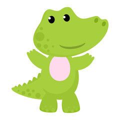 Crocodile vector cartoon crocodilian character of green alligator playing in kids playroom illustration animalistic childish funny predator isolated on white background