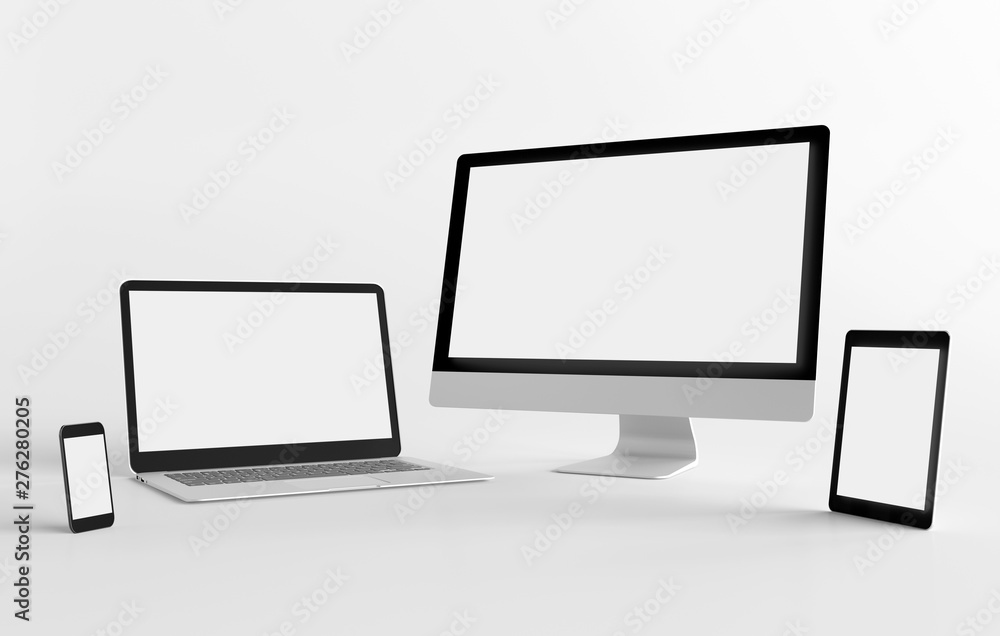 Poster mock up view of a devices isolated on a background with shadow