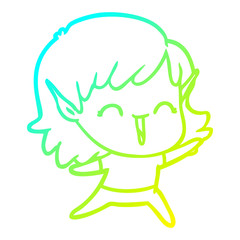 cold gradient line drawing cartoon elf girl