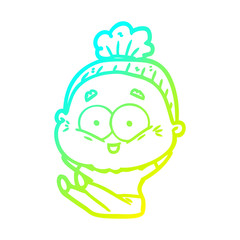 cold gradient line drawing cartoon happy old woman