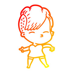 warm gradient line drawing cartoon squinting girl