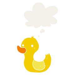 cartoon duck and thought bubble in retro style