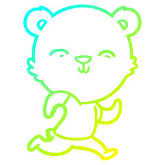 cold gradient line drawing happy cartoon bear jogging