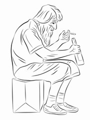 illustration of homeless man , vector draw