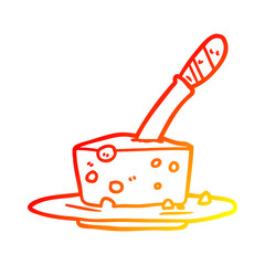 warm gradient line drawing knife in block of cheese