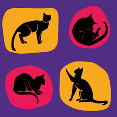 Hand Drawn Vector Cat Silhouette pattern