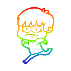 rainbow gradient line drawing annoyed cartoon boy