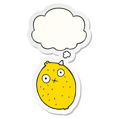 cartoon bitter lemon and thought bubble as a printed sticker
