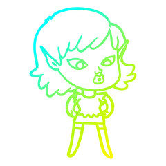 cold gradient line drawing pretty cartoon elf girl
