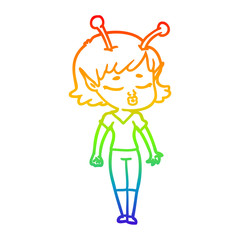 Fototapeta na wymiar rainbow gradient line drawing cute alien girl cartoon