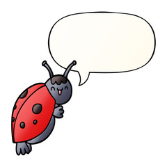 cute cartoon ladybug and speech bubble in smooth gradient style