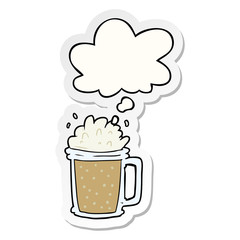 cartoon beer and thought bubble as a printed sticker