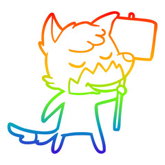 rainbow gradient line drawing friendly cartoon fox
