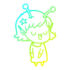 cold gradient line drawing happy alien girl cartoon