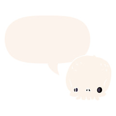 cartoon skull and speech bubble in retro style