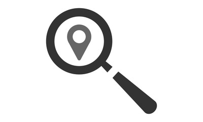 Magnifying glass with map pointer icon for location search and navigation