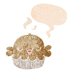 cute cartoon pie and speech bubble in retro textured style