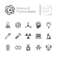 Science & physic related icons. test tube, light bulb, chemical.l.