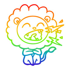 rainbow gradient line drawing cartoon roaring lion