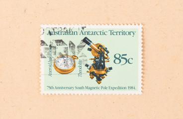 AUSTRALIA - CIRCA 1990: A stamp printed in Australia shows images of a theodolite and an aneroid barometer, circa 1990