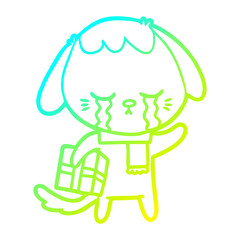 cold gradient line drawing cartoon crying dog