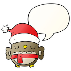 cute christmas owl and speech bubble in smooth gradient style