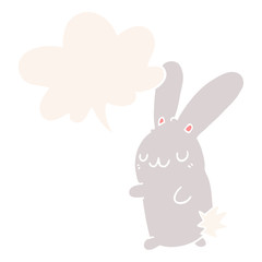 cute cartoon rabbit and speech bubble in retro style