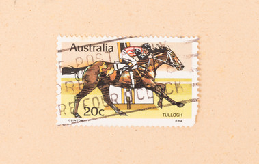 AUSTRALIA - CIRCA 1980: A stamp printed in Australia shows a jockey riding his horse, circa 1980