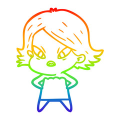 rainbow gradient line drawing cartoon stressed woman